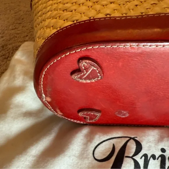 VTG Brighton Marilyn Basket Weave Red Bandana Drawstring Heart Handbag - Picture 8 of 12